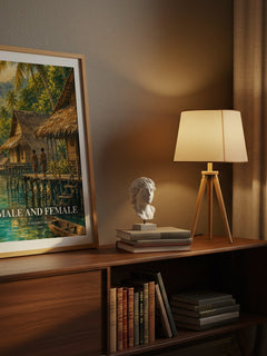 Male and female watercolour print on bookshelf – Margaret Mead fan gift