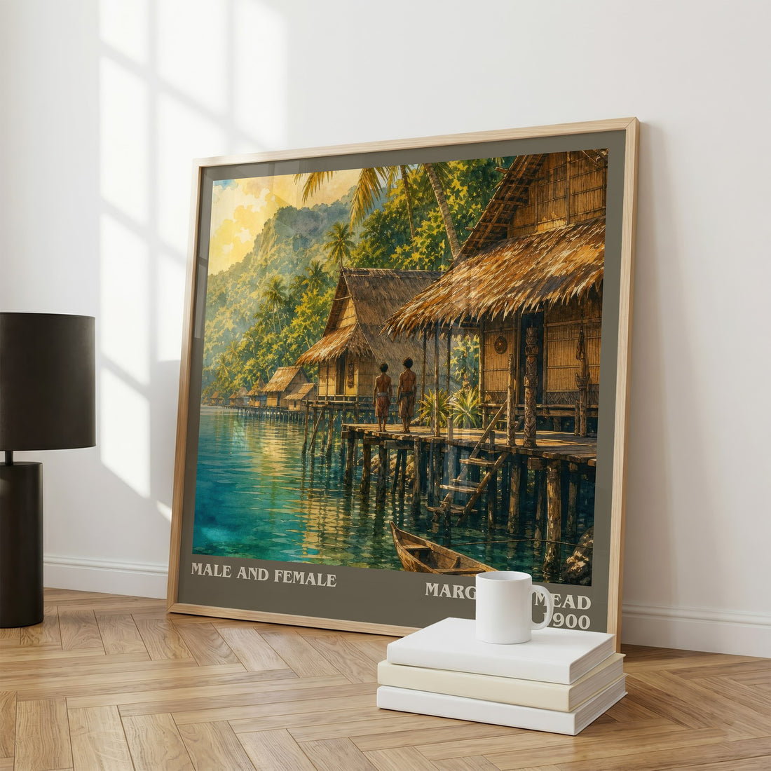 Male and female literary print framed by window – literary home decor