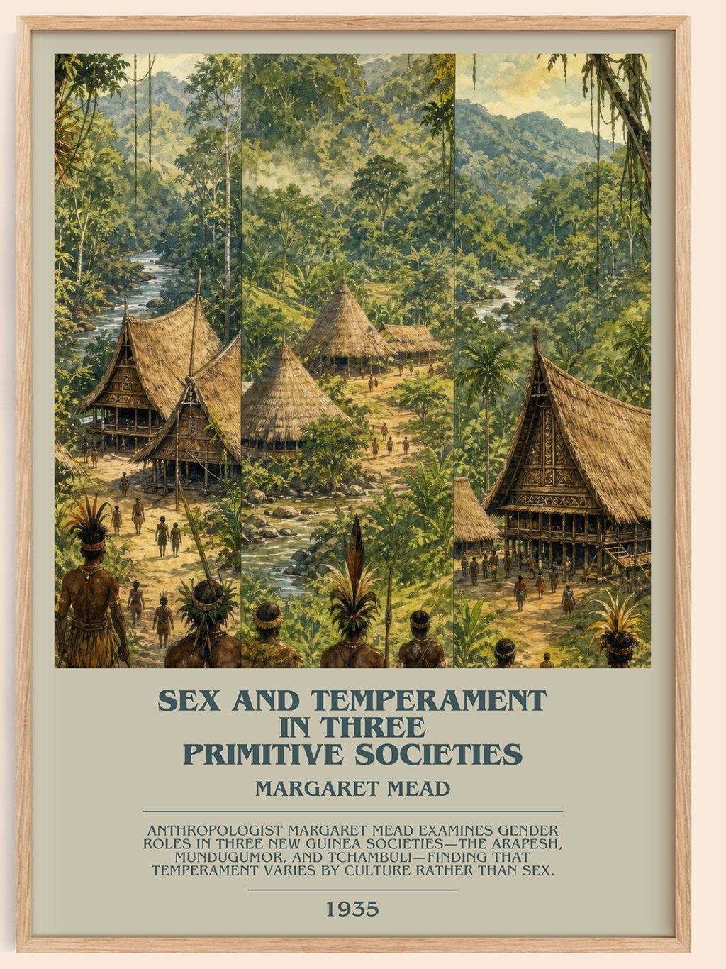 Sex and temperament in three primitive societies bookish book poster by Margaret Mead – framed literary art print