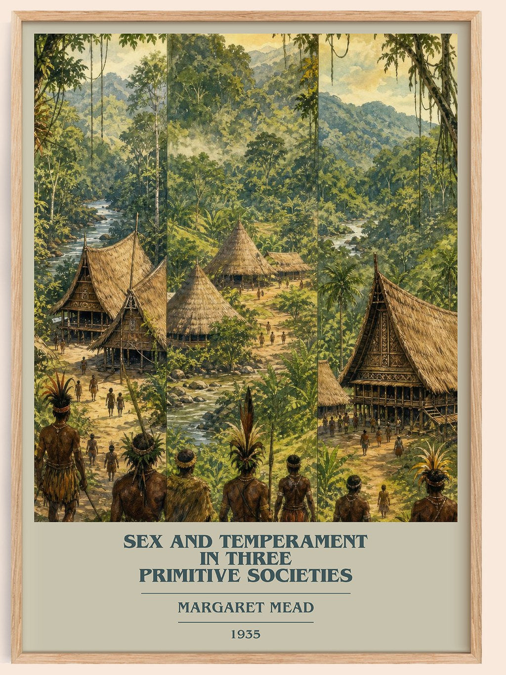 Sex and temperament in three primitive societies book cover book poster by Margaret Mead – framed literary art print