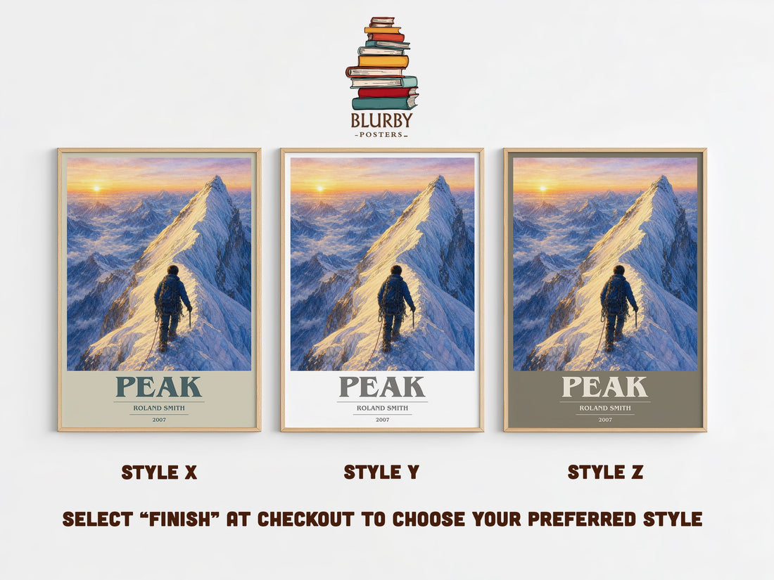 Peak book cover print in frame leaning in hallway – young adult wall art (mockup)