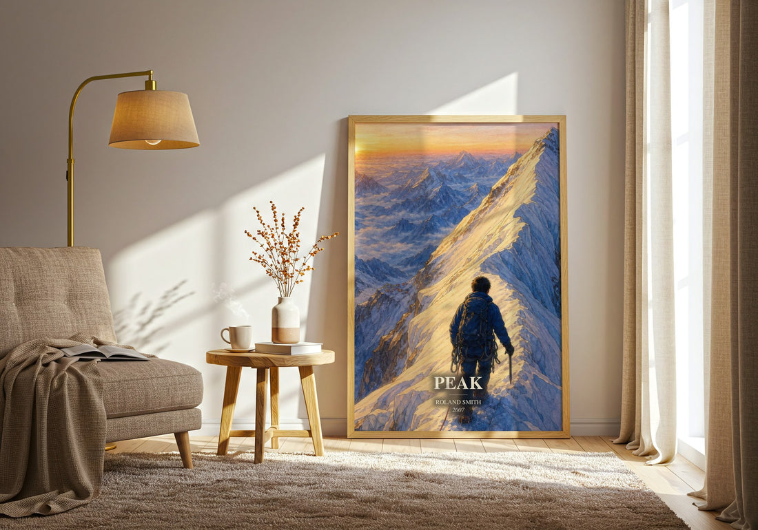 Peak watercolour print in frame leaning in hallway – young adult wall art