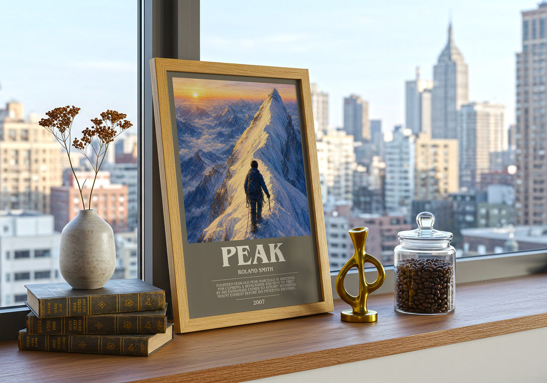 Peak bookish print framed by window – literary home decor