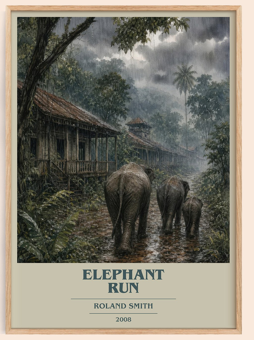 Elephant run book cover book poster by Roland Smith – framed literary art print