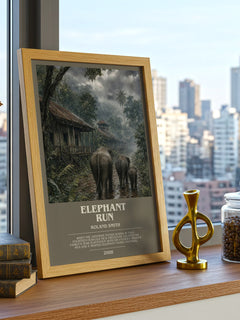Elephant run bookish print framed by window – literary home decor
