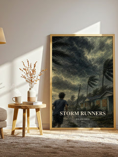 Storm Runners watercolour print in frame leaning in hallway – adventure wall art