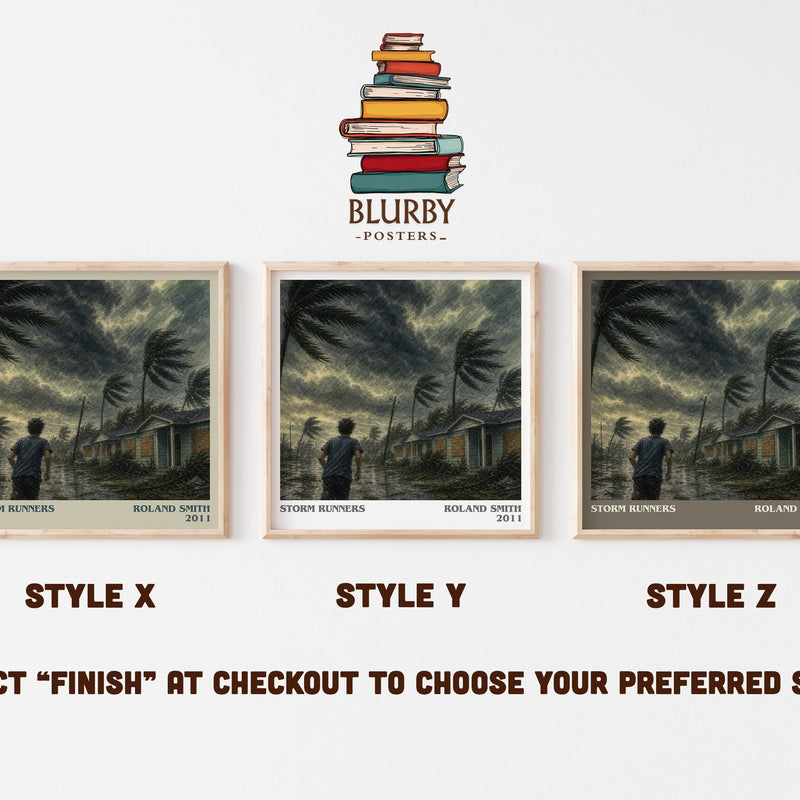 Storm Runners literary print in frame leaning in hallway – adventure wall art