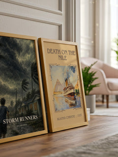 Storm Runners watercolour print framed by window – literary home decor