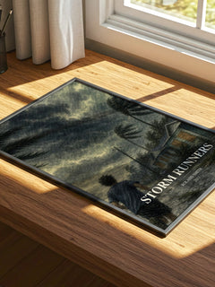 Storm Runners watercolour book poster framed on wall – adventure wall art