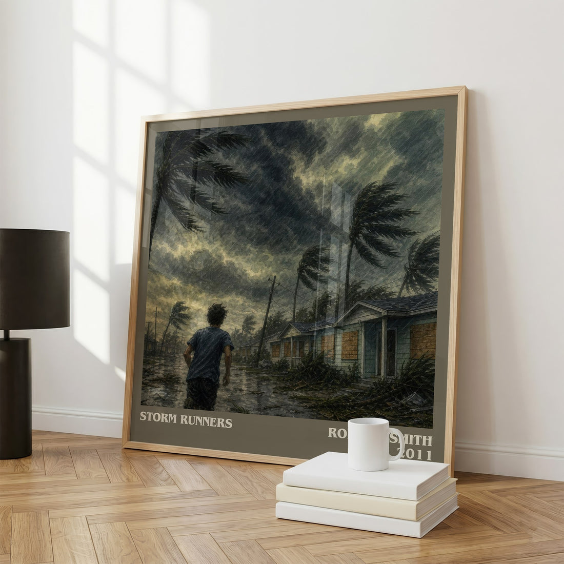 Storm Runners literary print framed by window – literary home decor