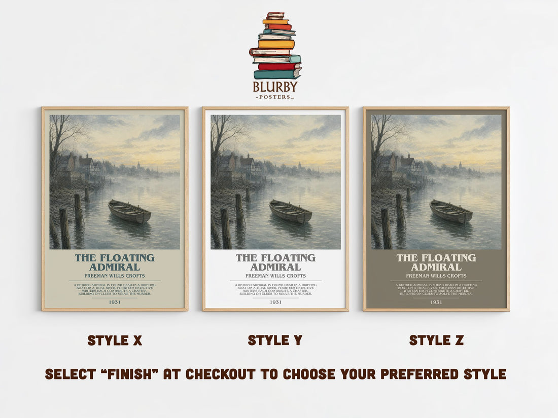The Floating Admiral bookish print in frame leaning in hallway – mystery wall art (mockup)