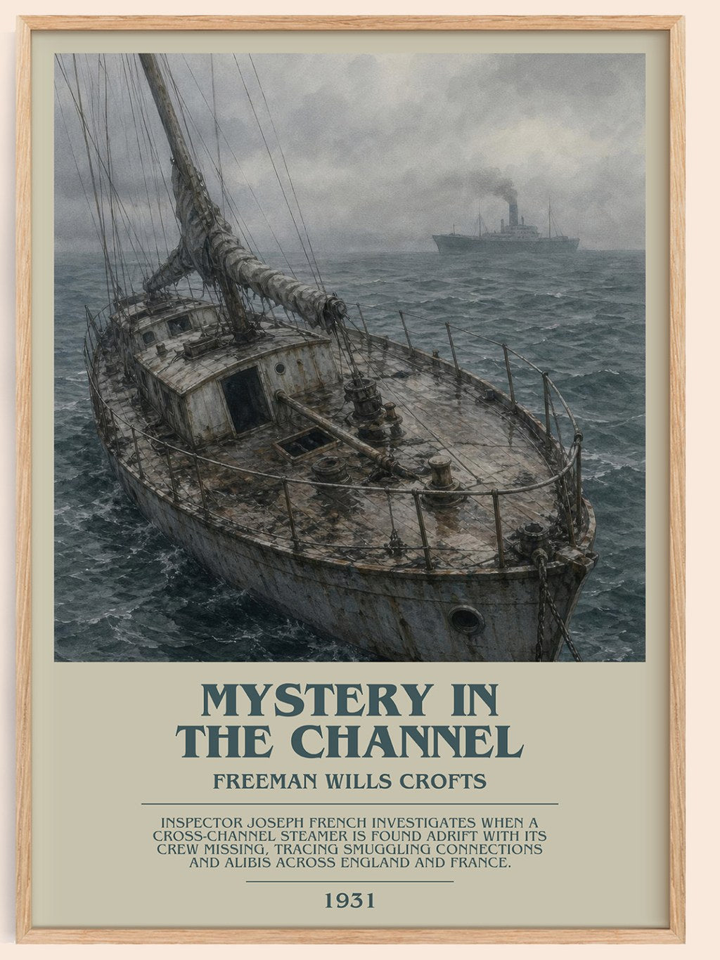 Mystery in the channel bookish book poster by Freeman Wills Crofts – framed literary art print