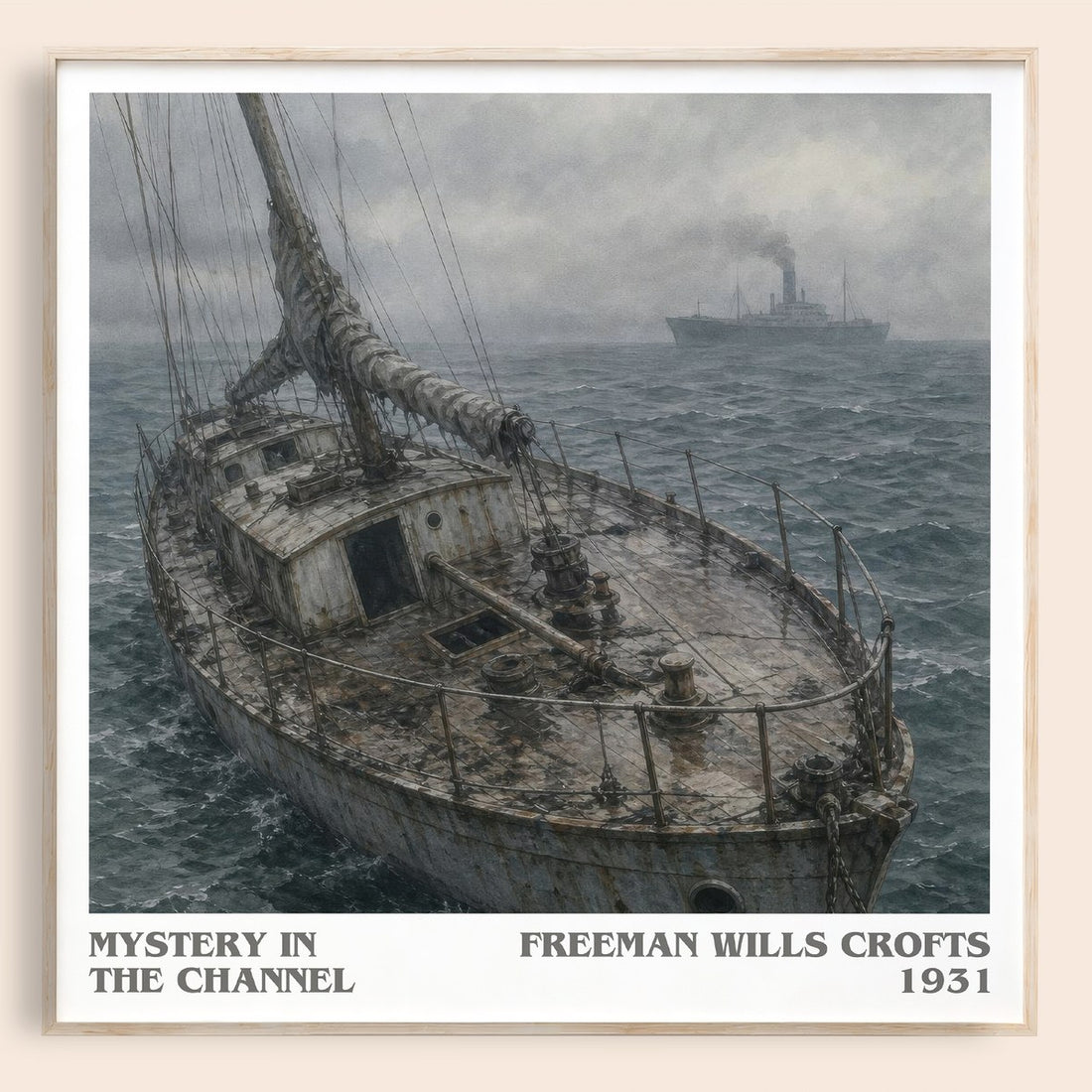 Mystery in the channel literary book poster by Freeman Wills Crofts – framed literary art print