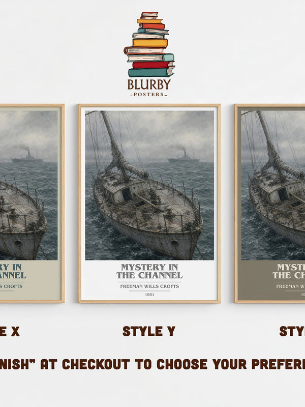 Mystery in the channel book cover print in frame leaning in hallway – mystery wall art