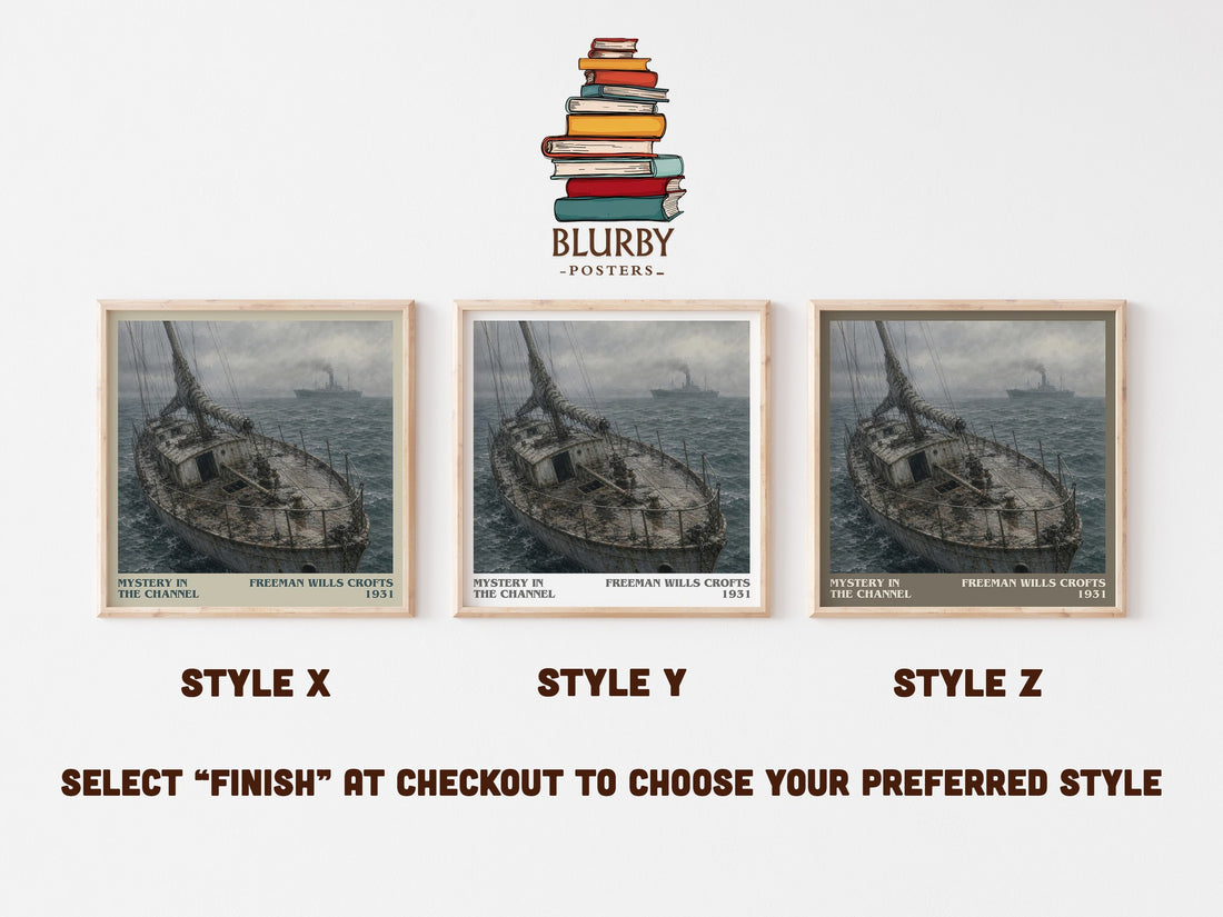 Mystery in the channel literary print in frame leaning in hallway – mystery wall art (mockup)
