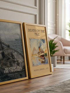 Mystery in the channel watercolour print framed by window – literary home decor
