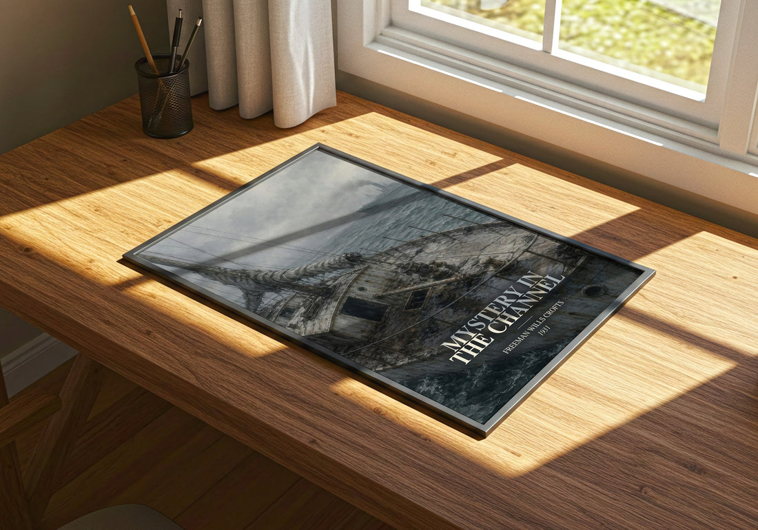 Mystery in the channel watercolour book poster framed on wall – mystery wall art