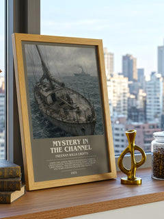 Mystery in the channel bookish print framed by window – literary home decor