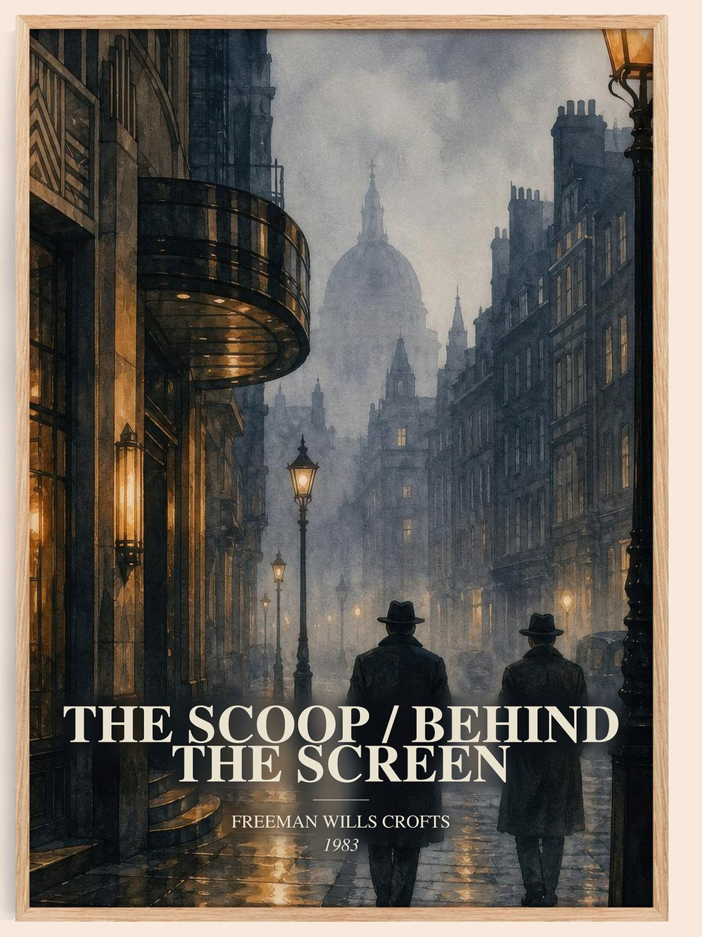 The Scoop / Behind the Screen watercolour book poster by Freeman Wills Crofts – framed literary art print