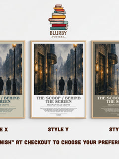 The Scoop / Behind the Screen bookish print in frame leaning in hallway – mystery wall art