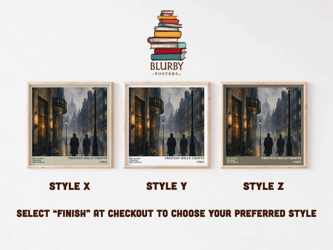 The Scoop / Behind the Screen literary print in frame leaning in hallway – mystery wall art (mockup)