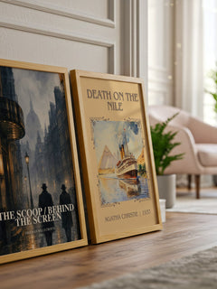 The Scoop / Behind the Screen watercolour print framed by window – literary home decor