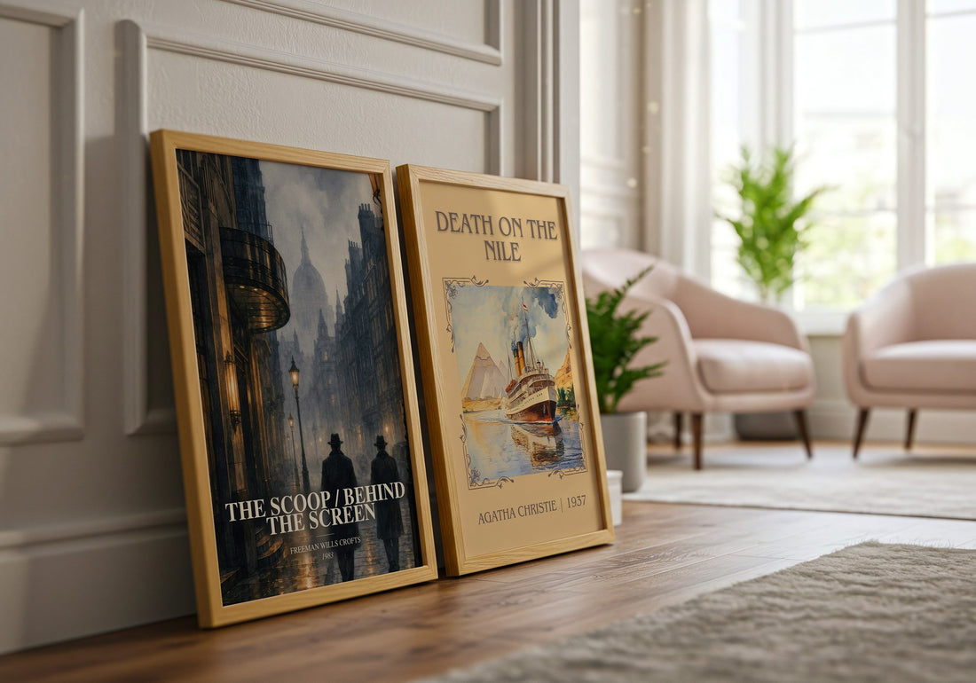 The Scoop / Behind the Screen watercolour print framed by window – literary home decor