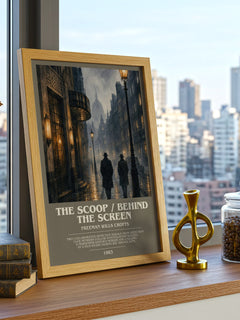 The Scoop / Behind the Screen bookish print framed by window – literary home decor