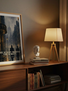 The Scoop / Behind the Screen watercolour print on bookshelf – Freeman Wills Crofts fan gift