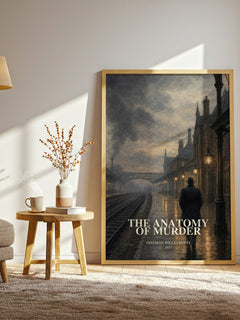 The Anatomy of murder watercolour print in frame leaning in hallway – crime wall art
