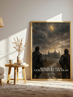 Rosencrantz & Guildenstern are dead watercolour print in frame leaning in hallway – literary fiction wall art