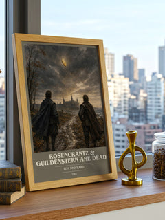 Rosencrantz & Guildenstern are dead book cover print framed by window – literary home decor