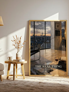 The real thing watercolour print in frame leaning in hallway – literary fiction wall art
