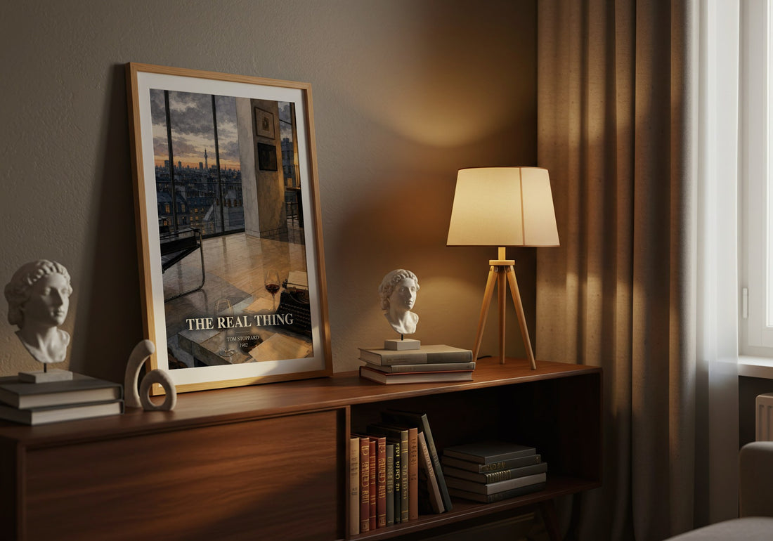 The real thing watercolour print on bookshelf – Tom Stoppard fan gift