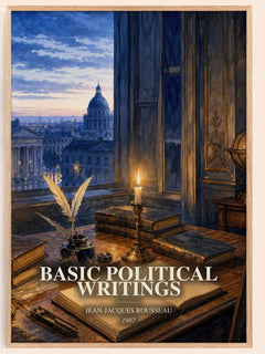 Basic political writings watercolour book poster by Jean-Jacques Rousseau – framed literary art print