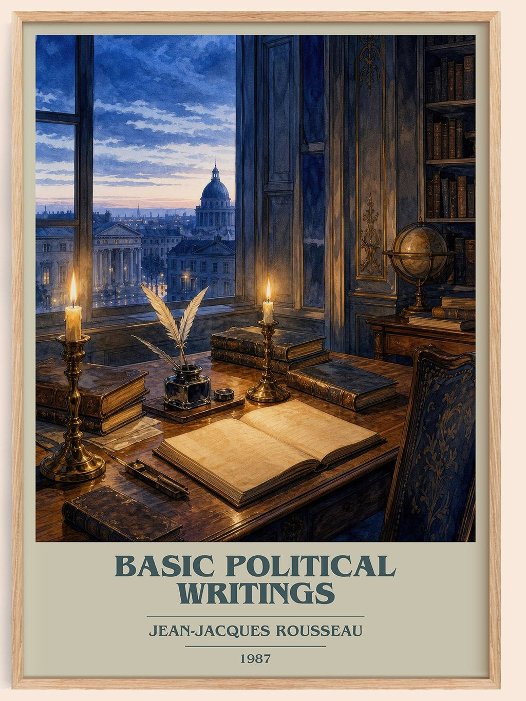 Basic political writings book cover book poster by Jean-Jacques Rousseau – framed literary art print