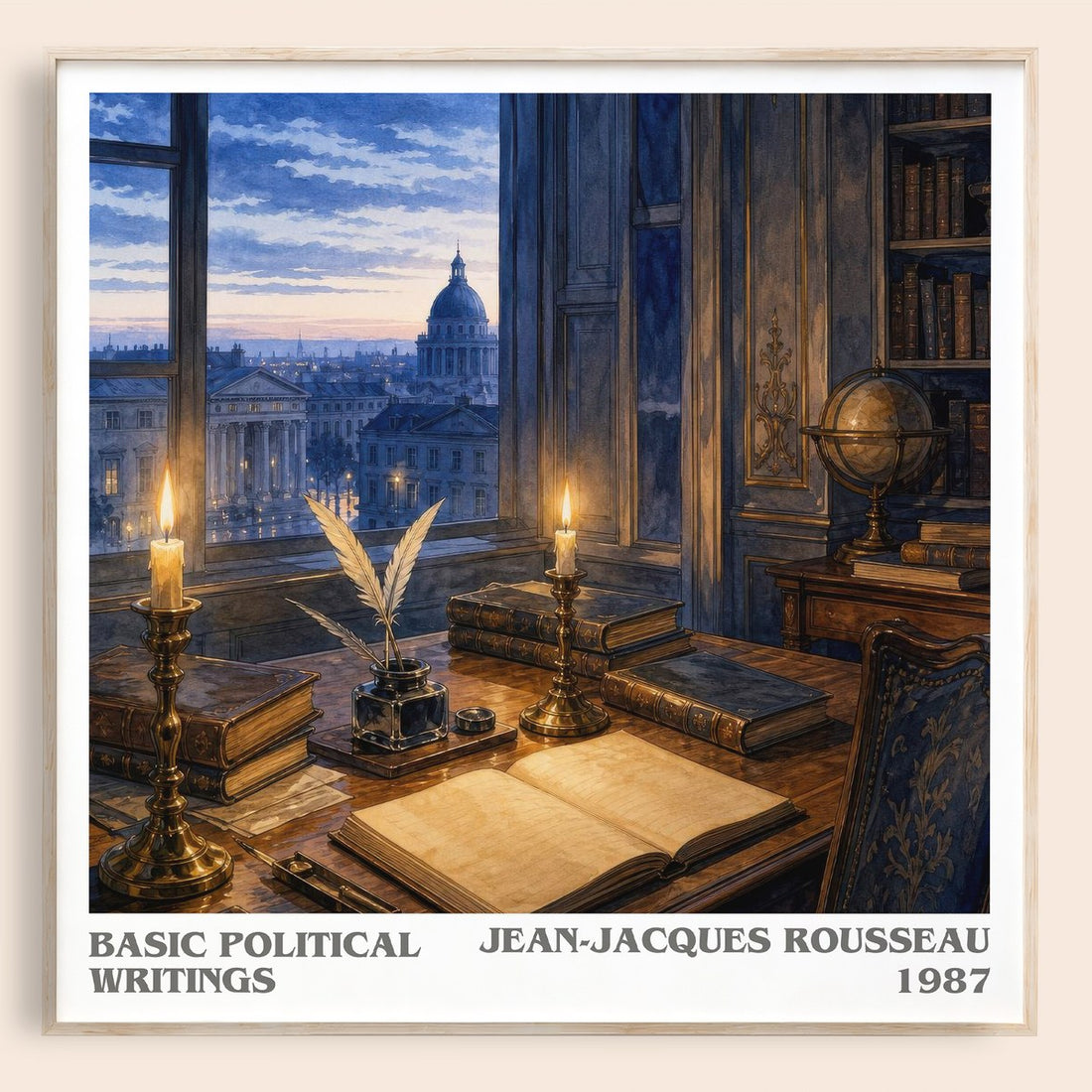 Basic political writings literary book poster by Jean-Jacques Rousseau – framed literary art print