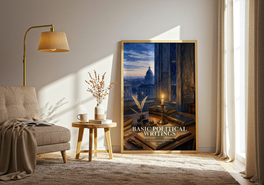 Basic political writings watercolour print in frame leaning in hallway – philosophy wall art