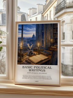 Basic political writings bookish poster colour and style options – Jean-Jacques Rousseau book art