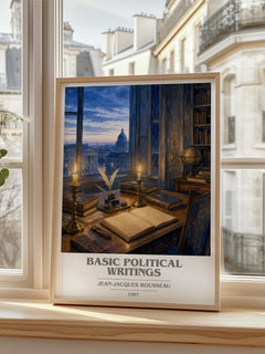 Basic political writings book cover poster colour and style options – Jean-Jacques Rousseau book art