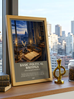 Basic political writings bookish print framed by window – literary home decor