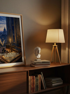 Basic political writings watercolour print on bookshelf – Jean-Jacques Rousseau fan gift