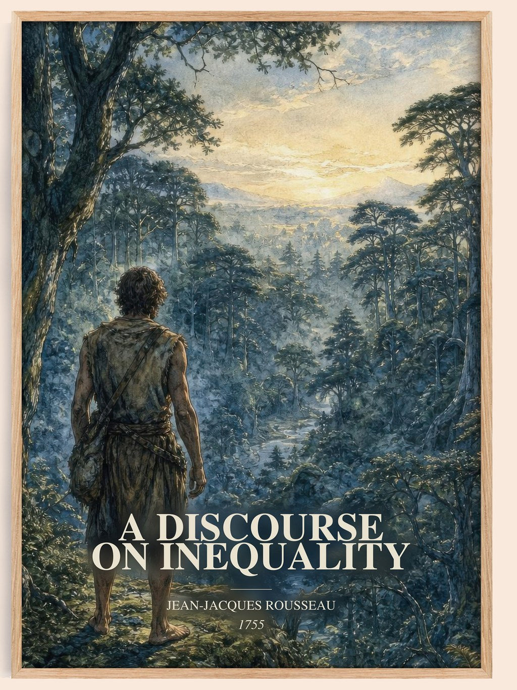 A discourse on inequality watercolour book poster by Jean-Jacques Rousseau – framed literary art print