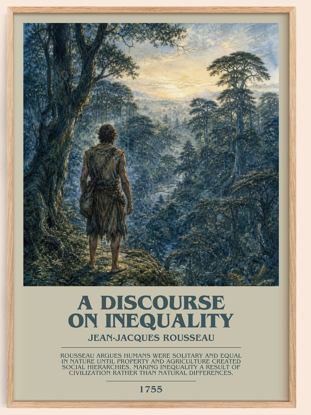 A discourse on inequality bookish book poster by Jean-Jacques Rousseau – framed literary art print