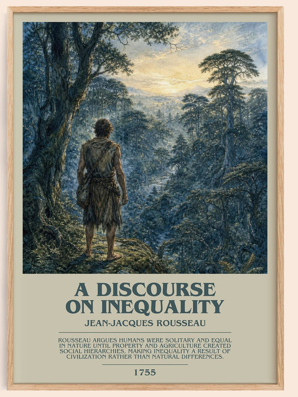 A discourse on inequality bookish book poster by Jean-Jacques Rousseau – framed literary art print