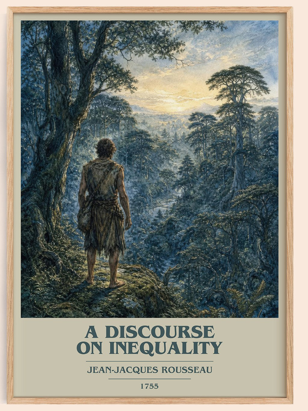 A discourse on inequality book cover book poster by Jean-Jacques Rousseau – framed literary art print