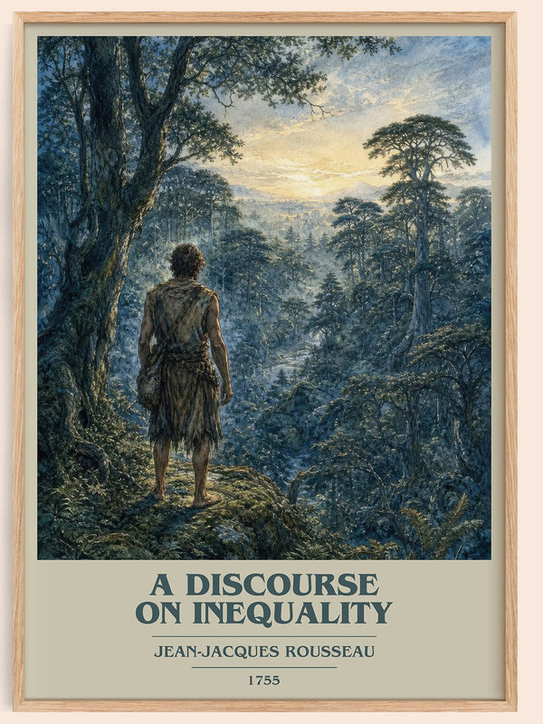 A discourse on inequality book cover book poster by Jean-Jacques Rousseau – framed literary art print