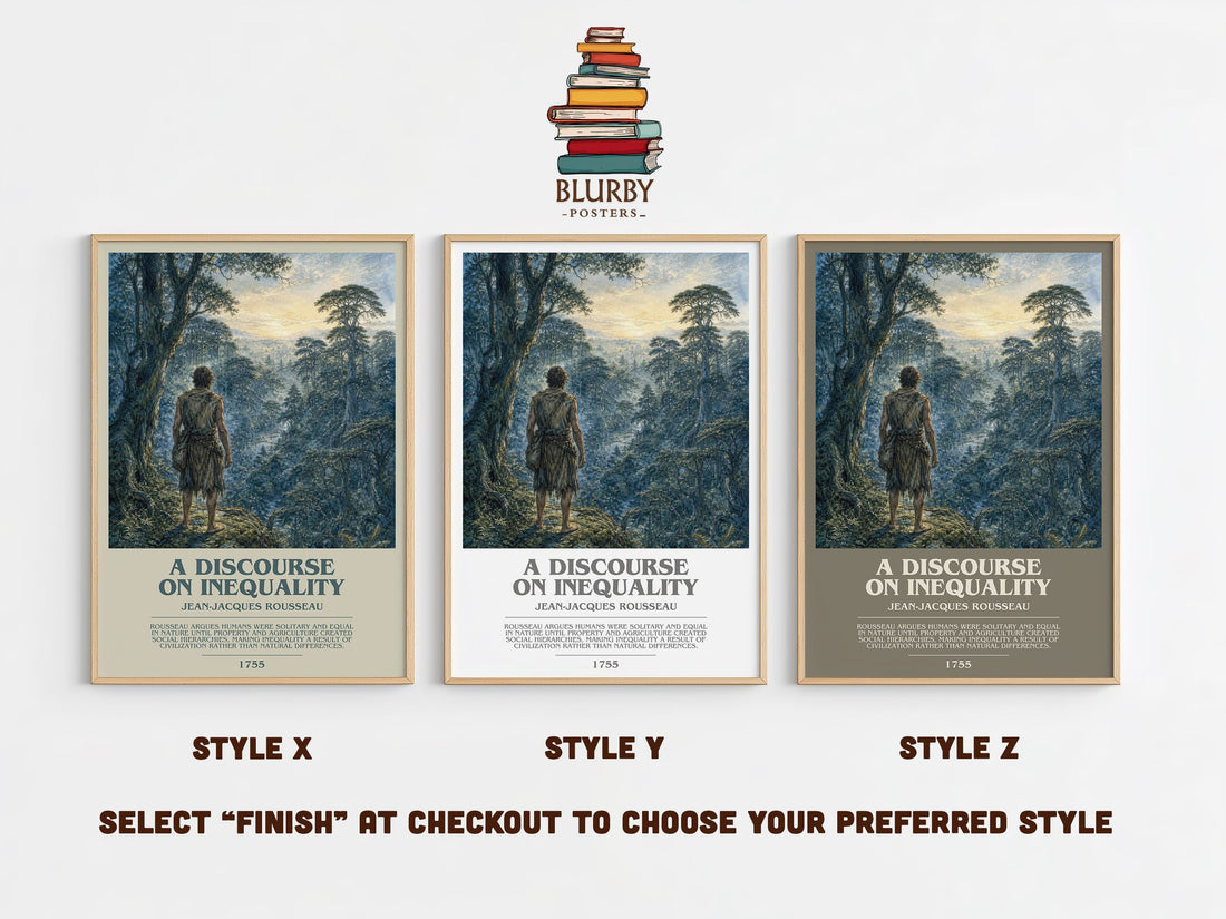 A discourse on inequality bookish print in frame leaning in hallway – philosophy wall art (mockup)