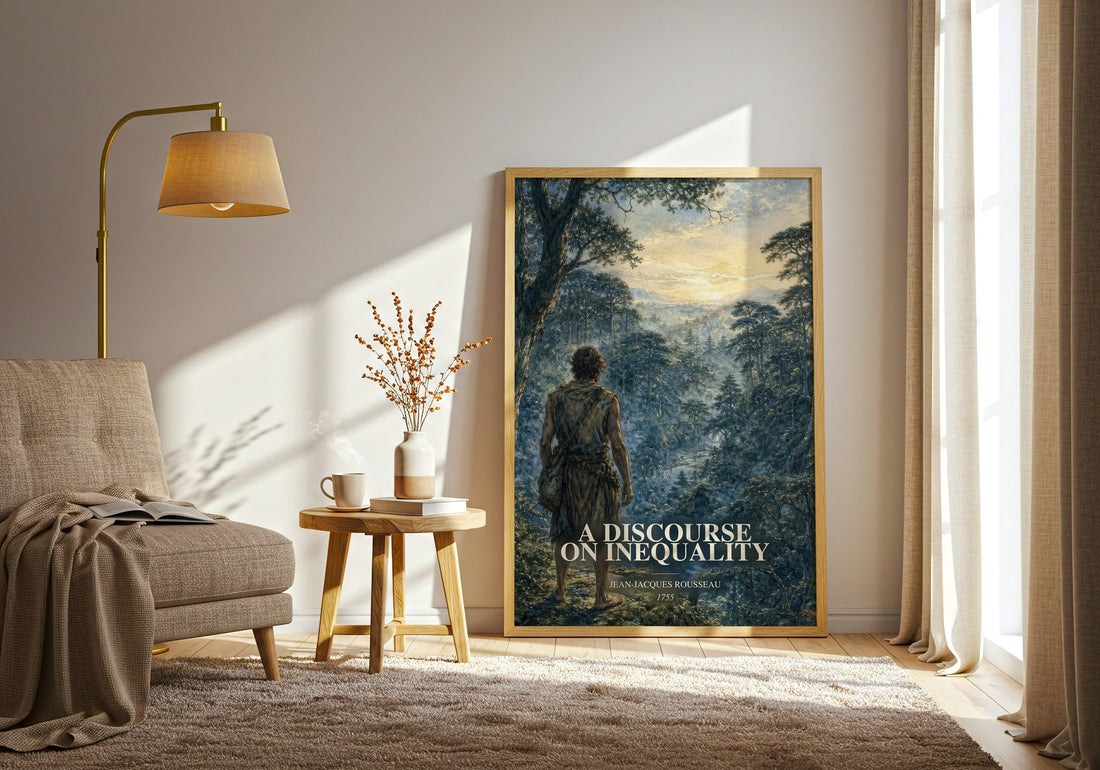 A discourse on inequality watercolour print in frame leaning in hallway – philosophy wall art