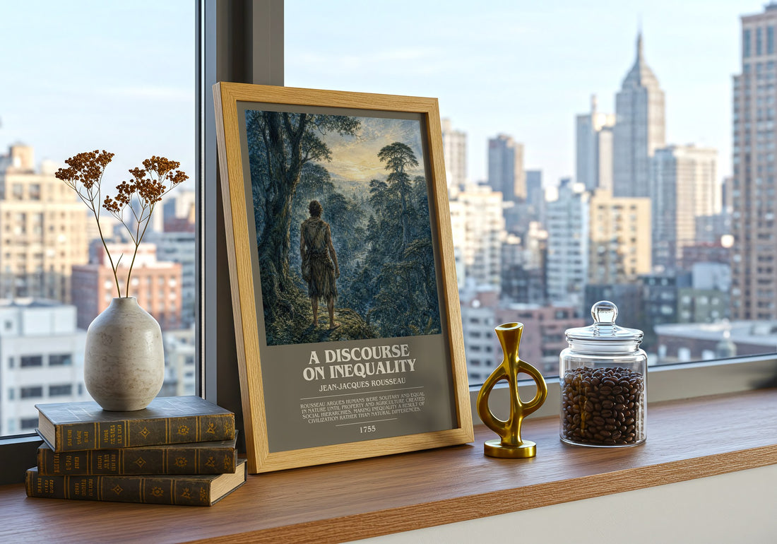 A discourse on inequality bookish print framed by window – literary home decor